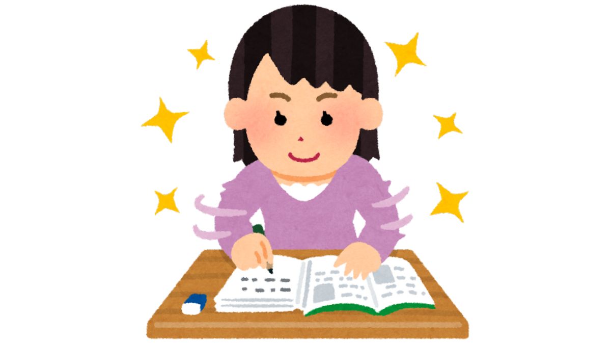 やる気に満ちた顔で勉強する女性